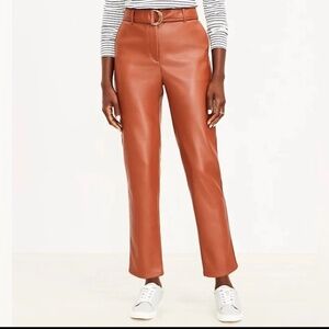 NWT Loft brown faux leather pants with belt, size 8